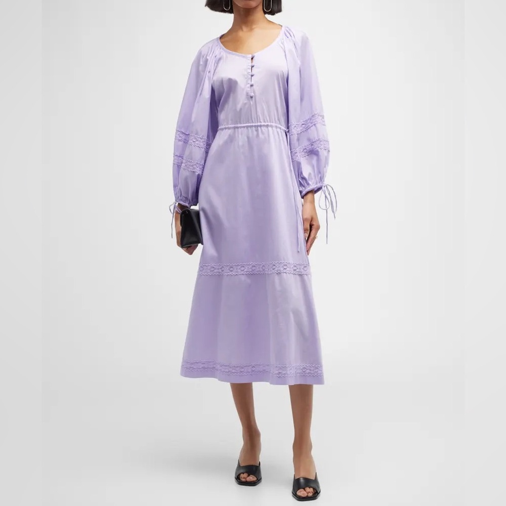 Harshman Belle Blouson Sleeve 100% Cotton Midi Dress Lavender NWT Size Small